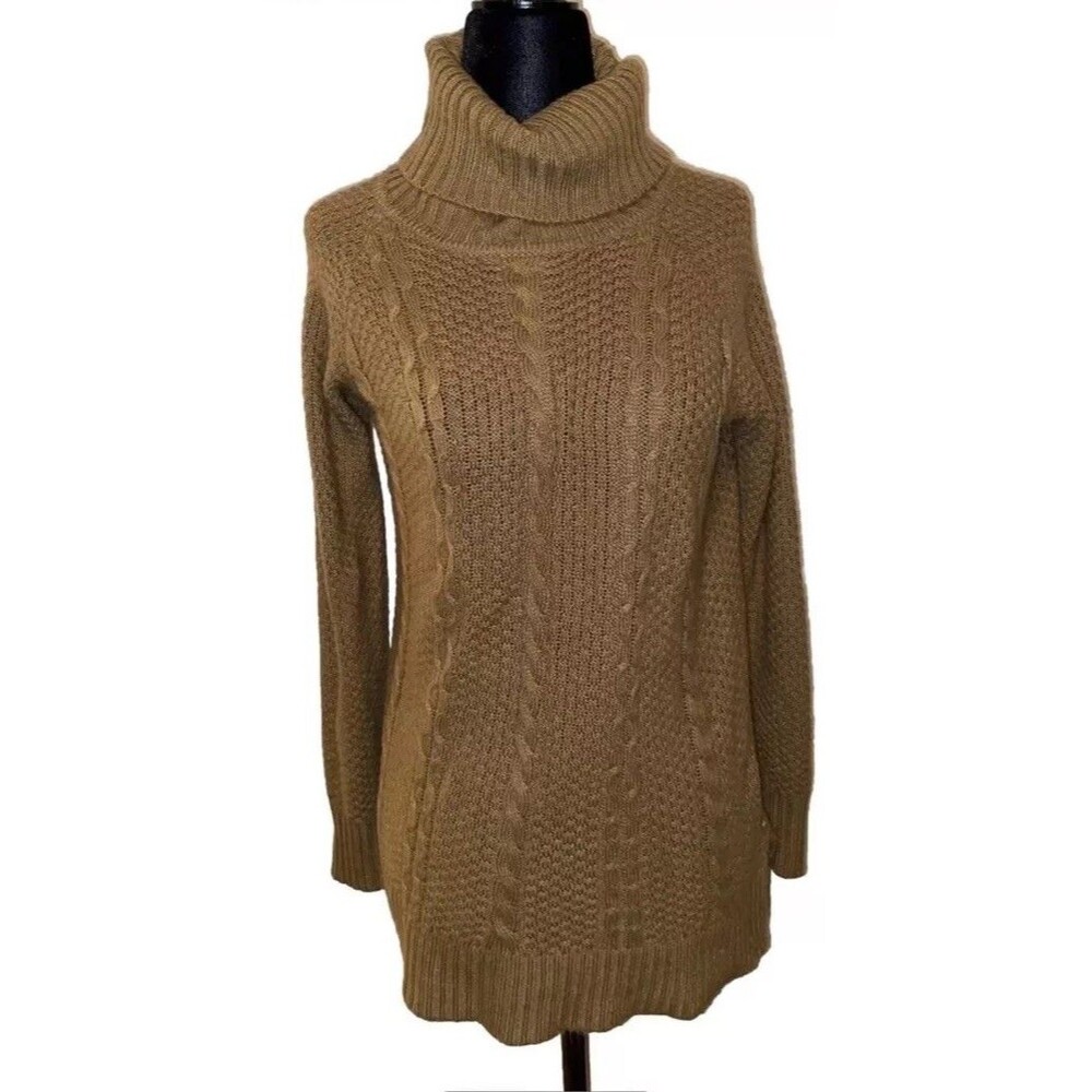 Faded Glory Women’s Ribbed Turtleneck Long Sleeve Brown Small Pullover Sweater